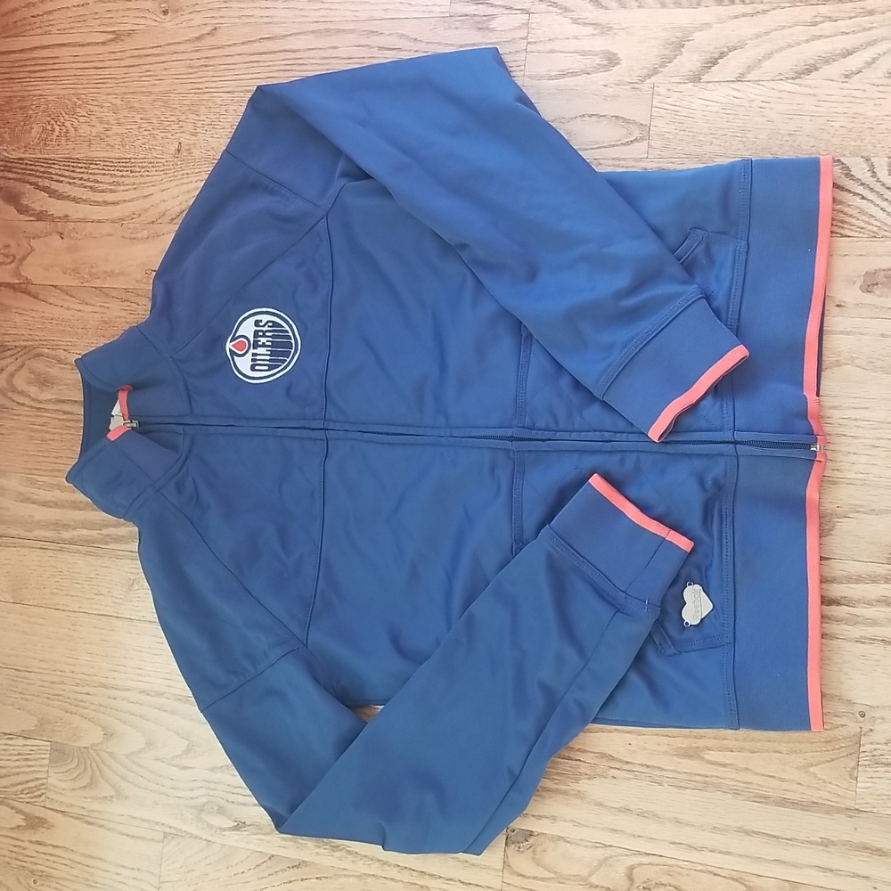 (S) Reebok NHL Edmonton Oilers Fandom Quilted Canadian Hockey  Athleisure